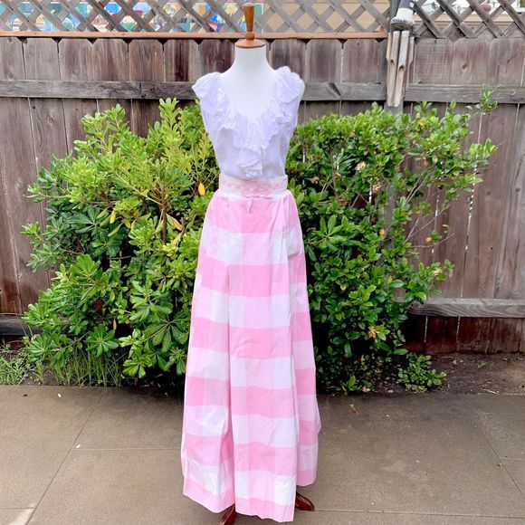 Vintage 1960 Pink Gingham Full Gown Maxi Skirt - Picture 6 of 12